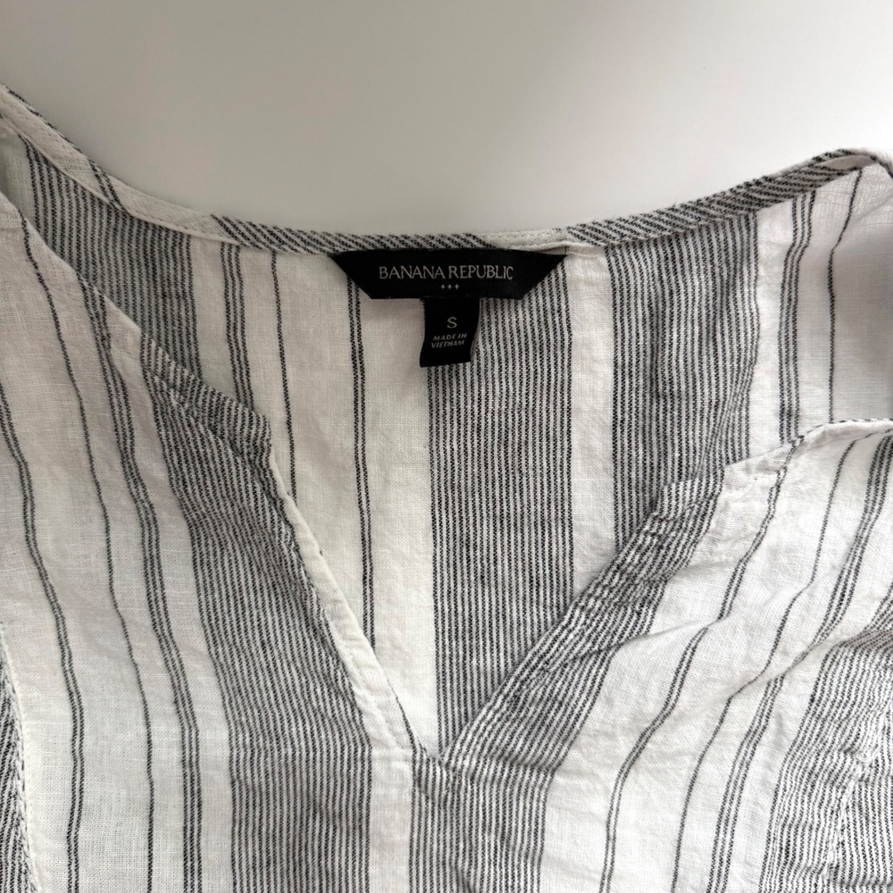 Banana Republic black and white striped linen peplum top, size s - Picture 7 of 8